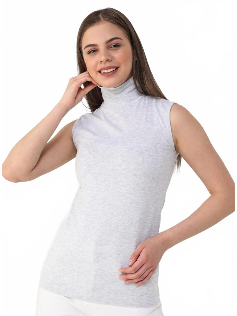 Women's Light Gray Sleeveless Turtleneck Top, Size - L